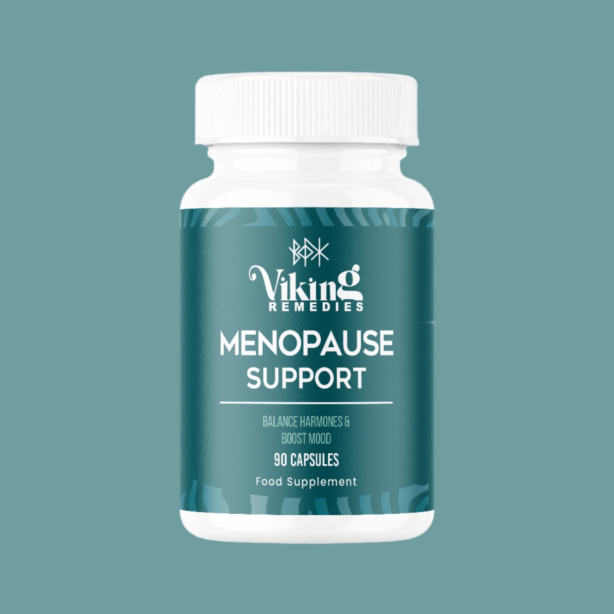 Bottle of Menopause Support Supplement designed to balance hormones, reduce hot flushes, improve sleep, boost mood, and support overall well-being.