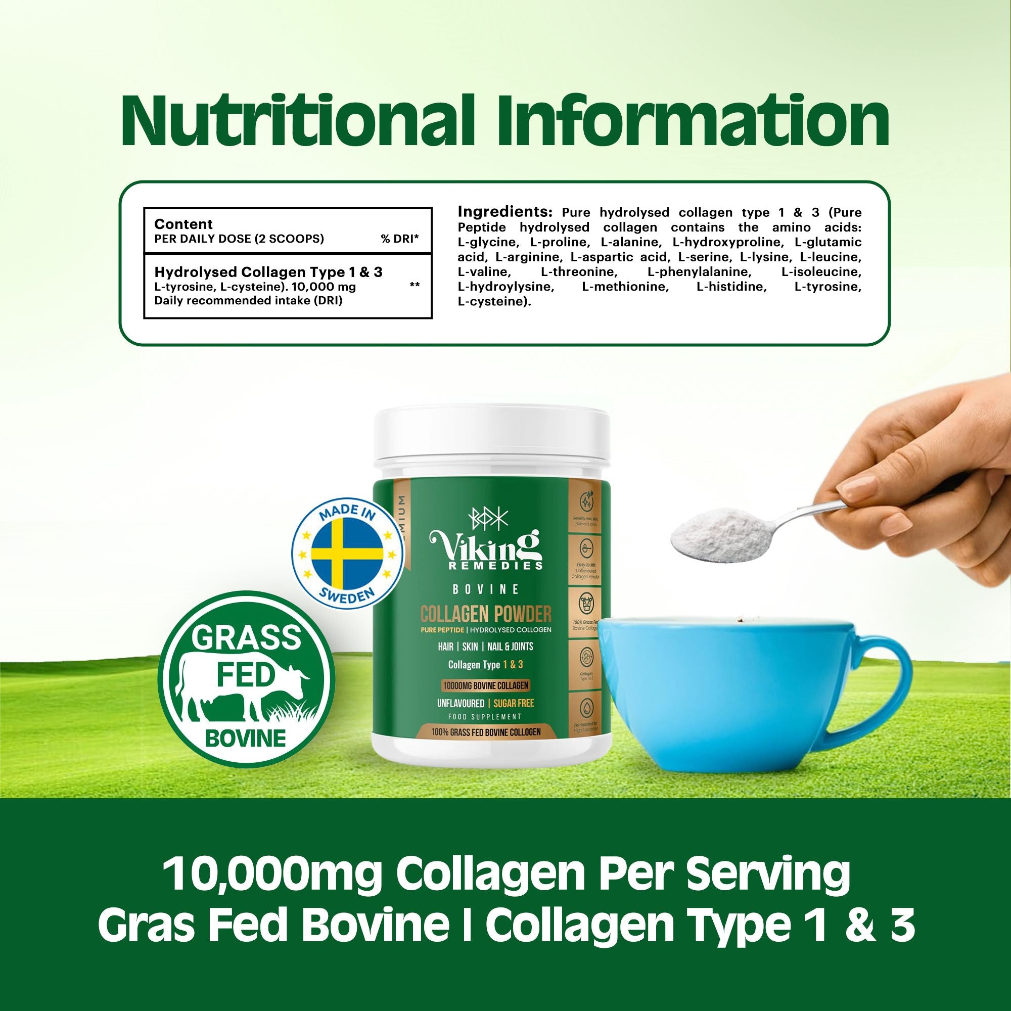 Hydrolysed Bovine Collagen Powder – high-quality collagen supplement from grass-fed cattle to promote mobility, skin hydration, and nail strength.