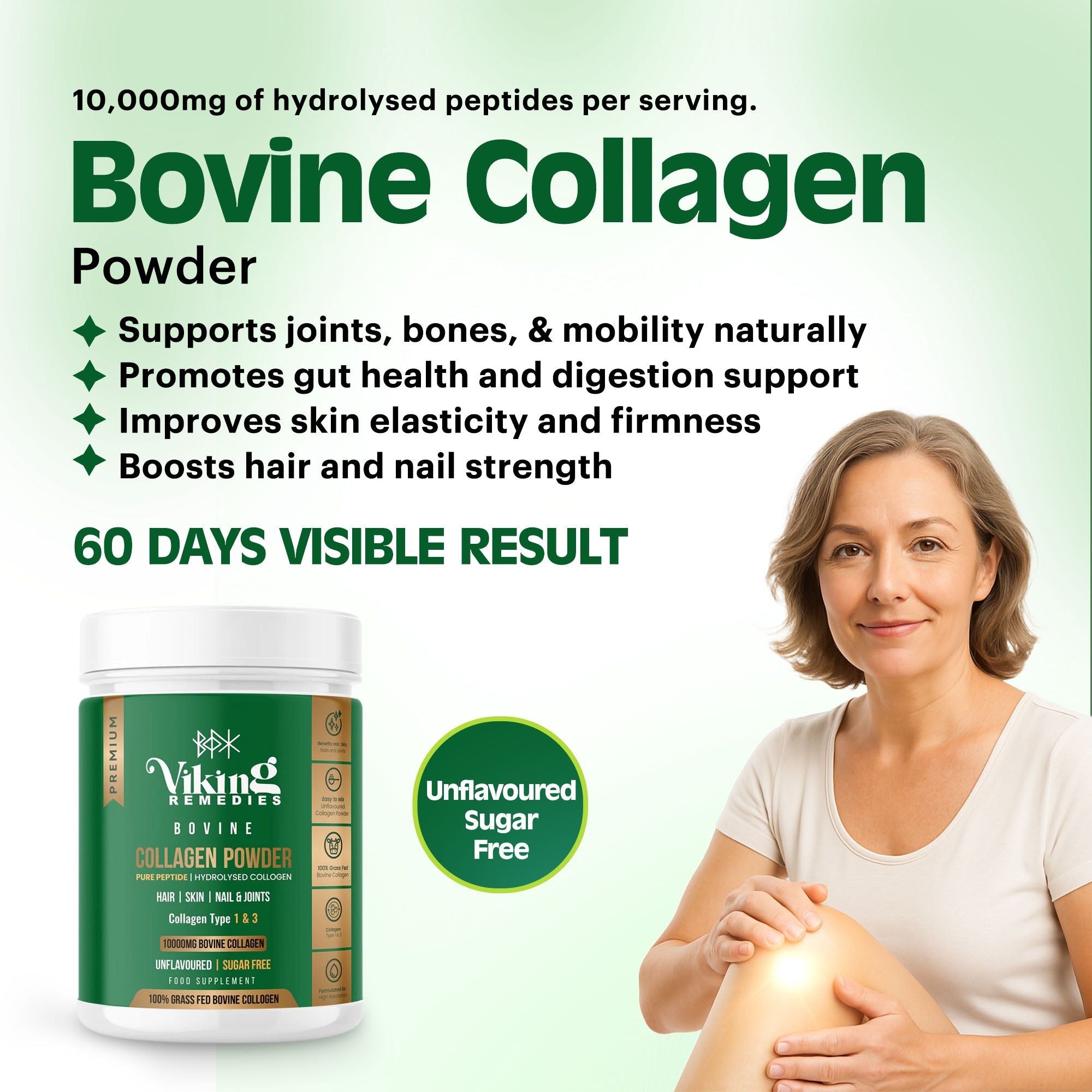 Bovine Collagen Powder supplement – grass-fed cattle sourced hydrolysed peptides for joint flexibility, youthful skin, and overall vitality.