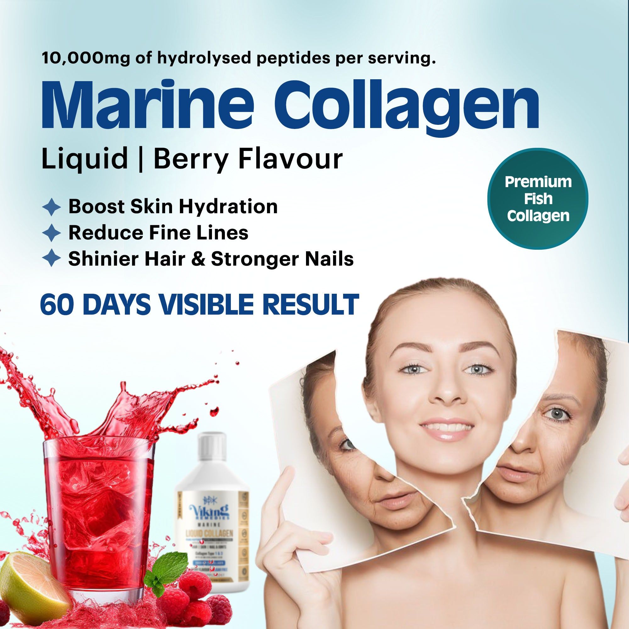 Premium Marine Collagen Liquid supplement in 500ml bottle – daily wellness drink for beauty, joint care, and hydration support.