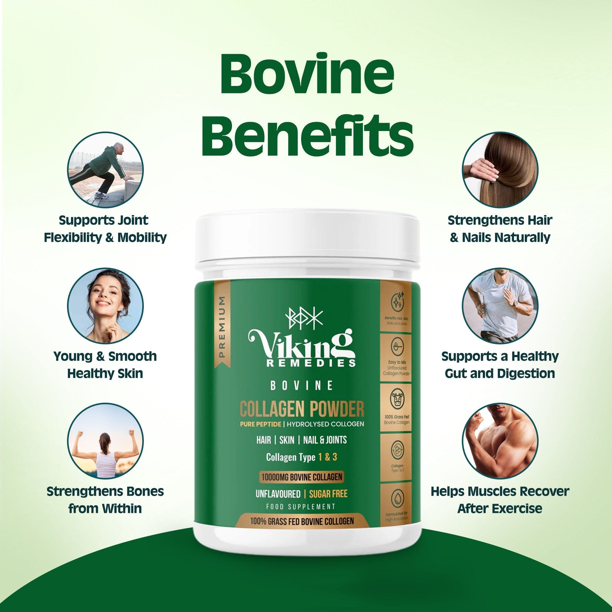 High-purity Bovine Collagen Powder – hydrolysed collagen peptides from grass-fed cattle for beauty, mobility, and wellness.