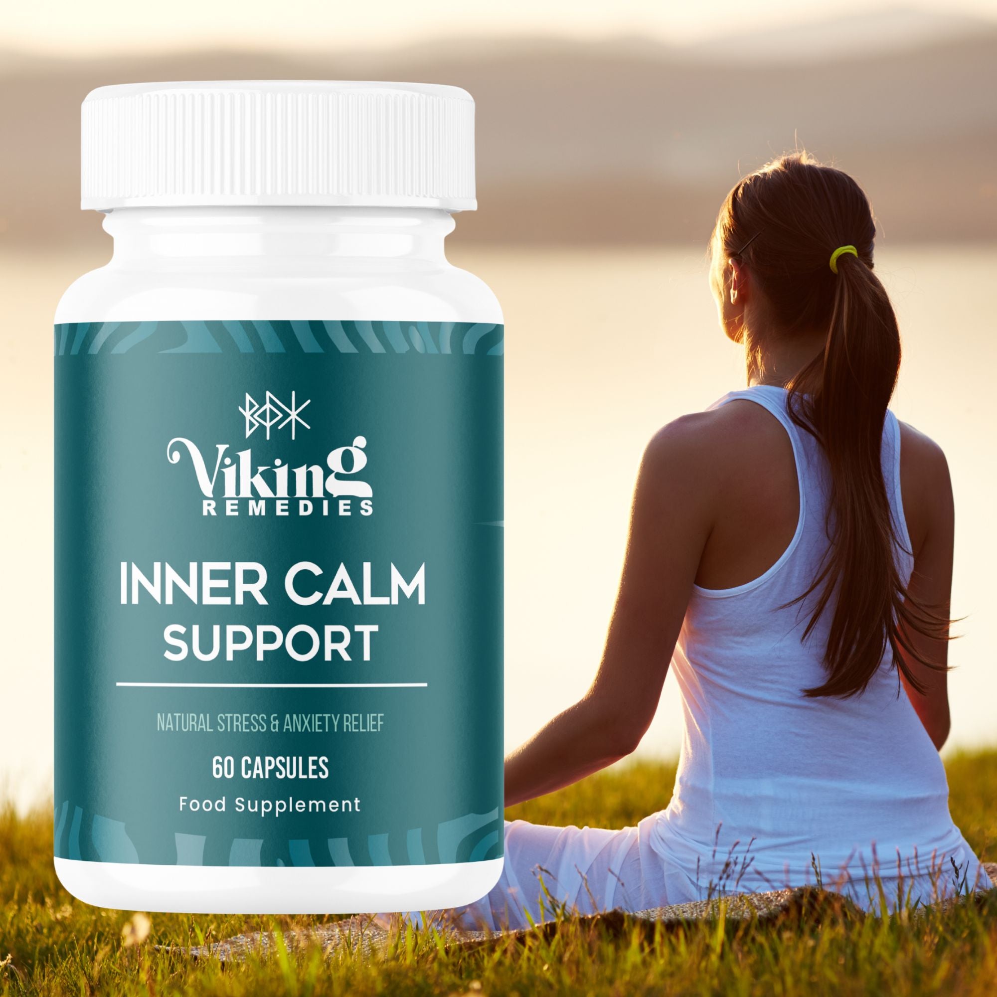 Viking Remedies Inner Calm – herbal and nutrient blend designed to reduce stress, promote calmness, improve mood, and support better sleep quality.