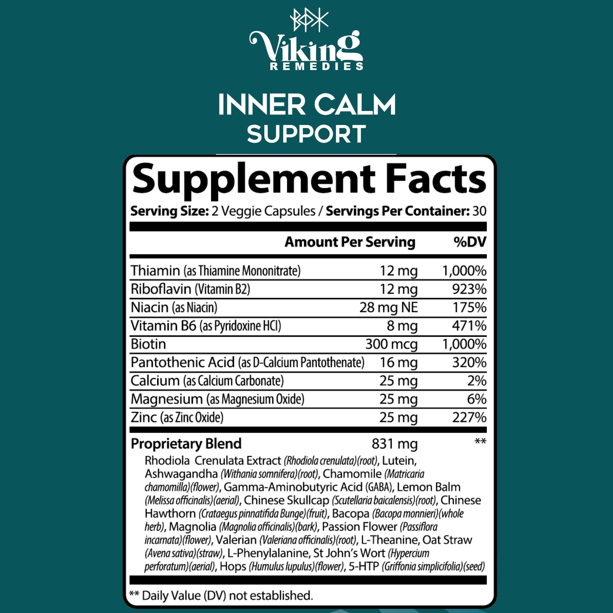 Inner Calm by Viking Remedies – anxiety relief and mood support supplement with natural ingredients to enhance sleep, relaxation, and emotional balance.