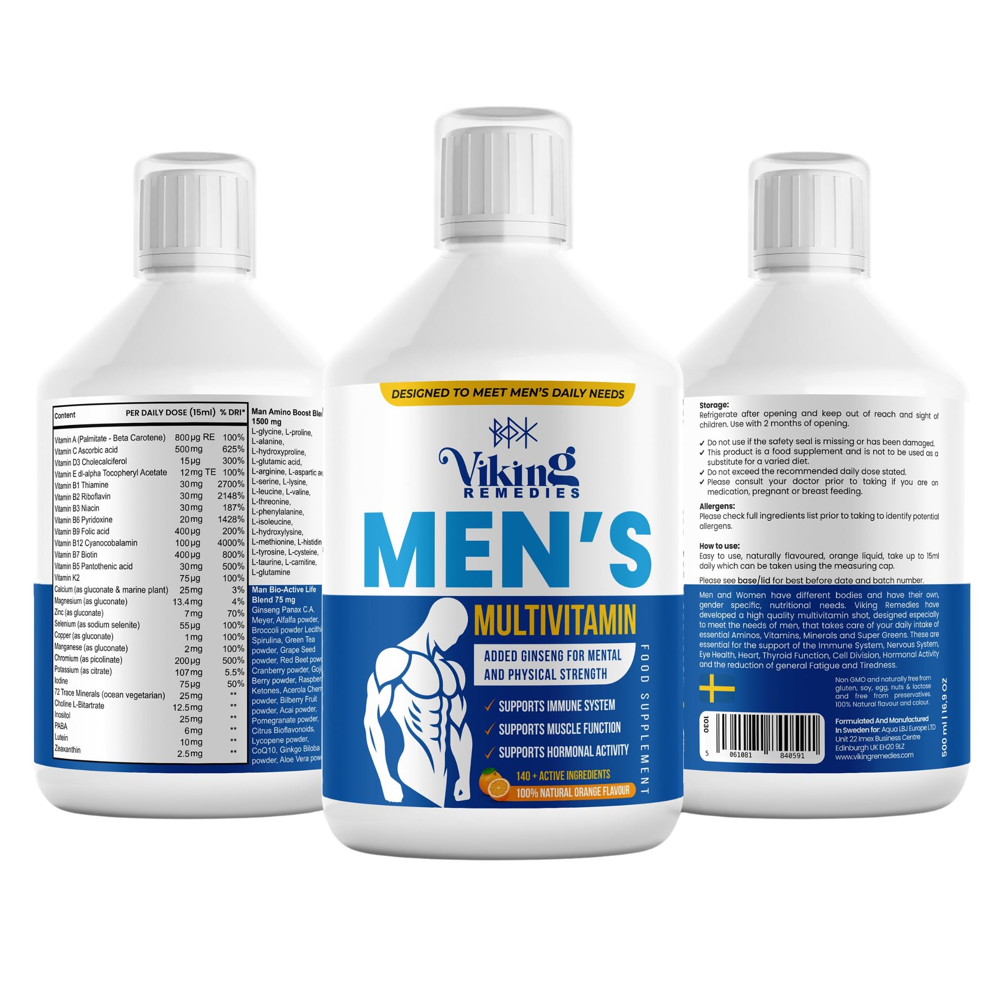 500ml Men’s Multivitamin Liquid supplement – complete nutritional support for active men, promoting vitality, immunity, and muscle function. Available in the UK with fast delivery.