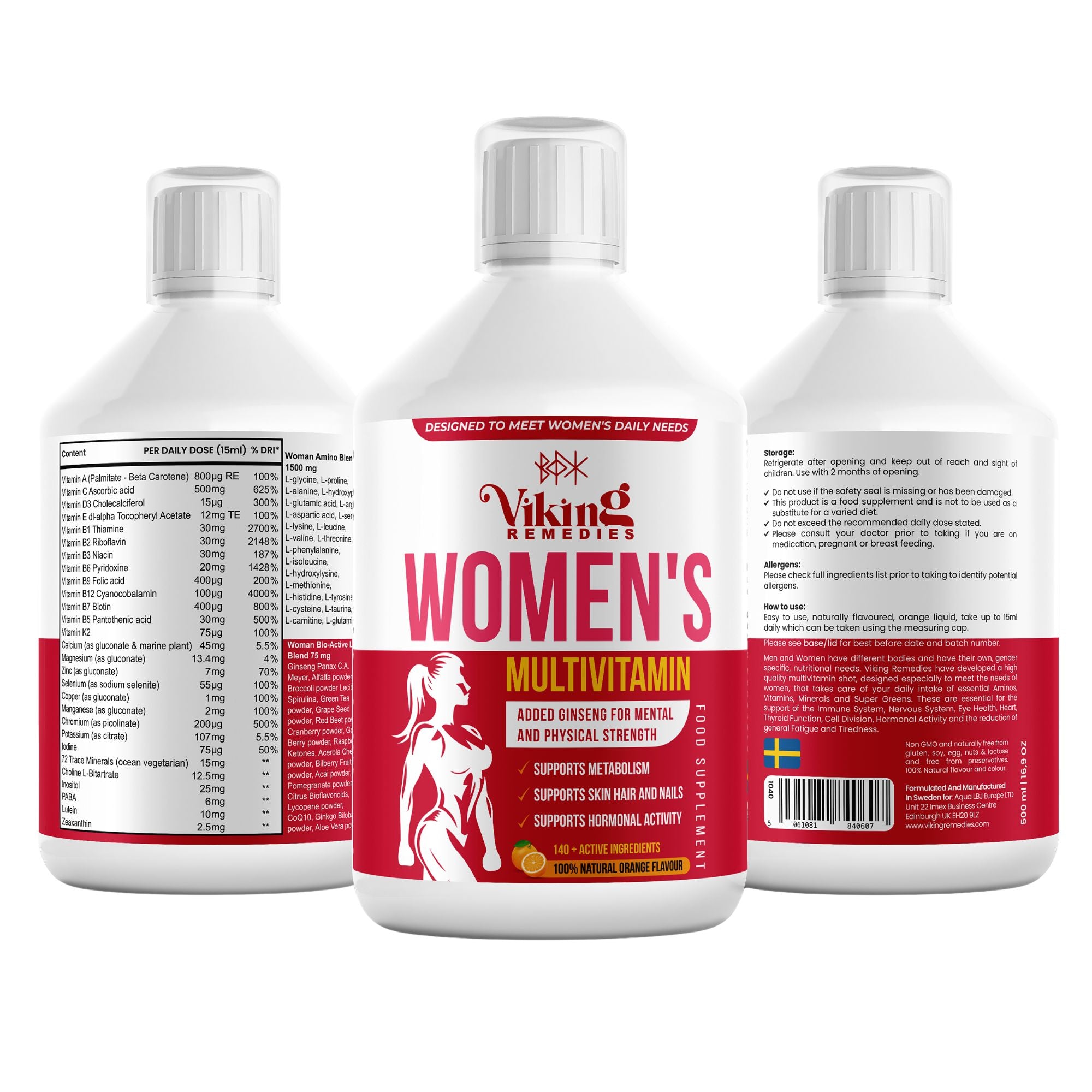 Daily Liquid Multivitamin for Women – nutrient-rich formula with 140+ vitamins and minerals to promote energy, immunity, and hormonal health.