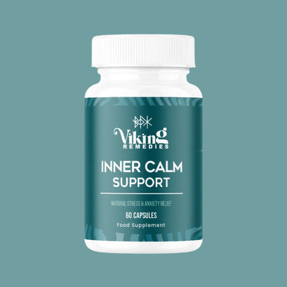 Premium Inner Calm supplement – Viking Remedies natural adaptogen and calming herb formula for relaxation, stress relief, and improved mental well-being.