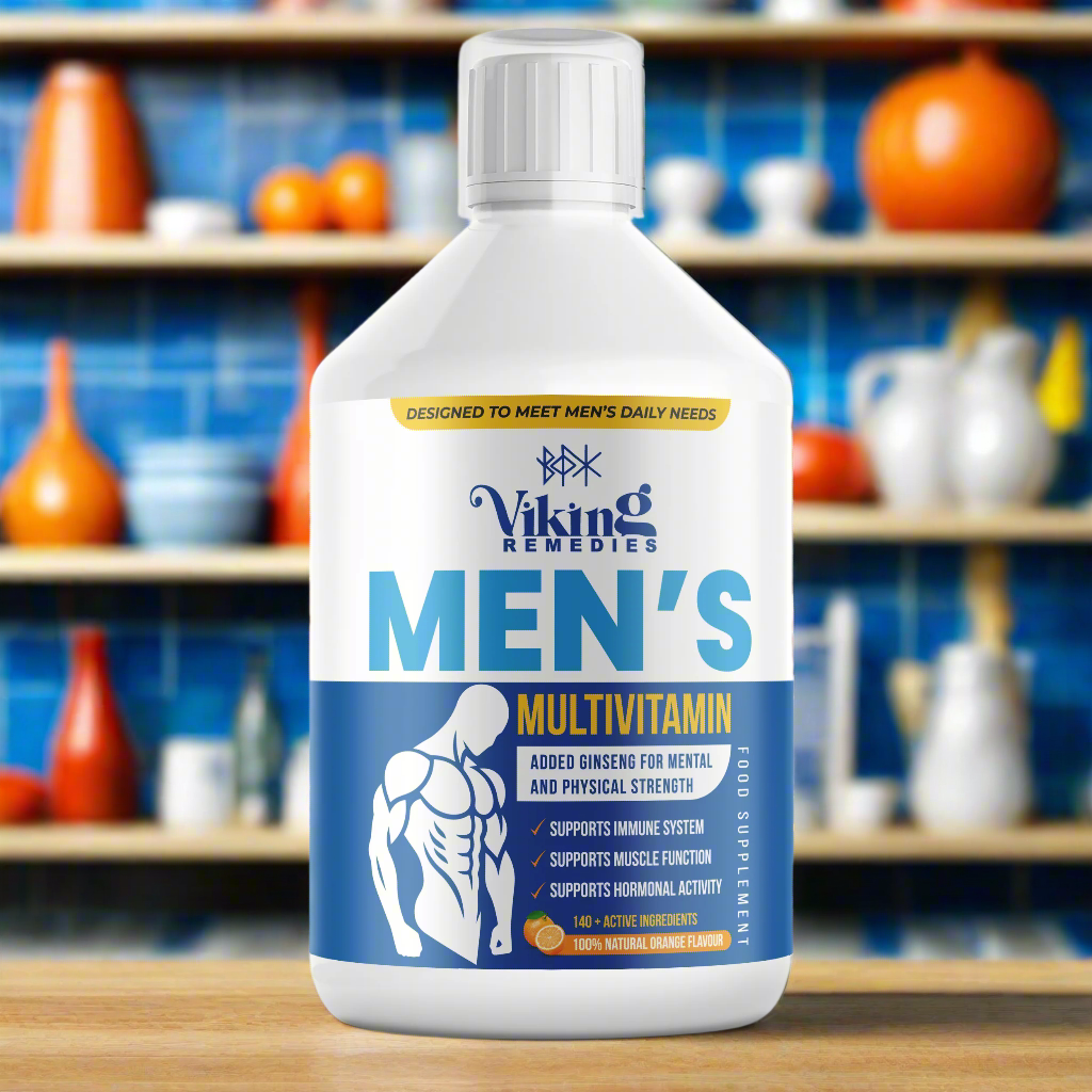 Viking Remedies Men's Multivitamin Liquid with a bioavailable formula for faster nutrient absorption and daily wellness support.