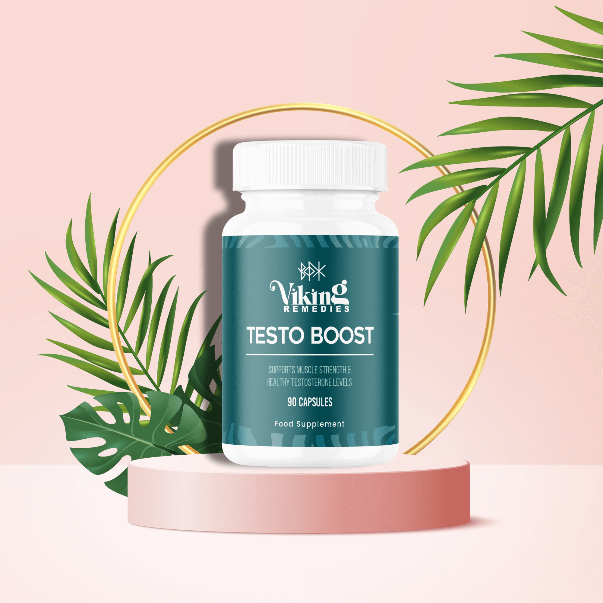 Premium testosterone booster supplement with magnesium, zinc, and plant extracts for strength, endurance, and overall well-being.









