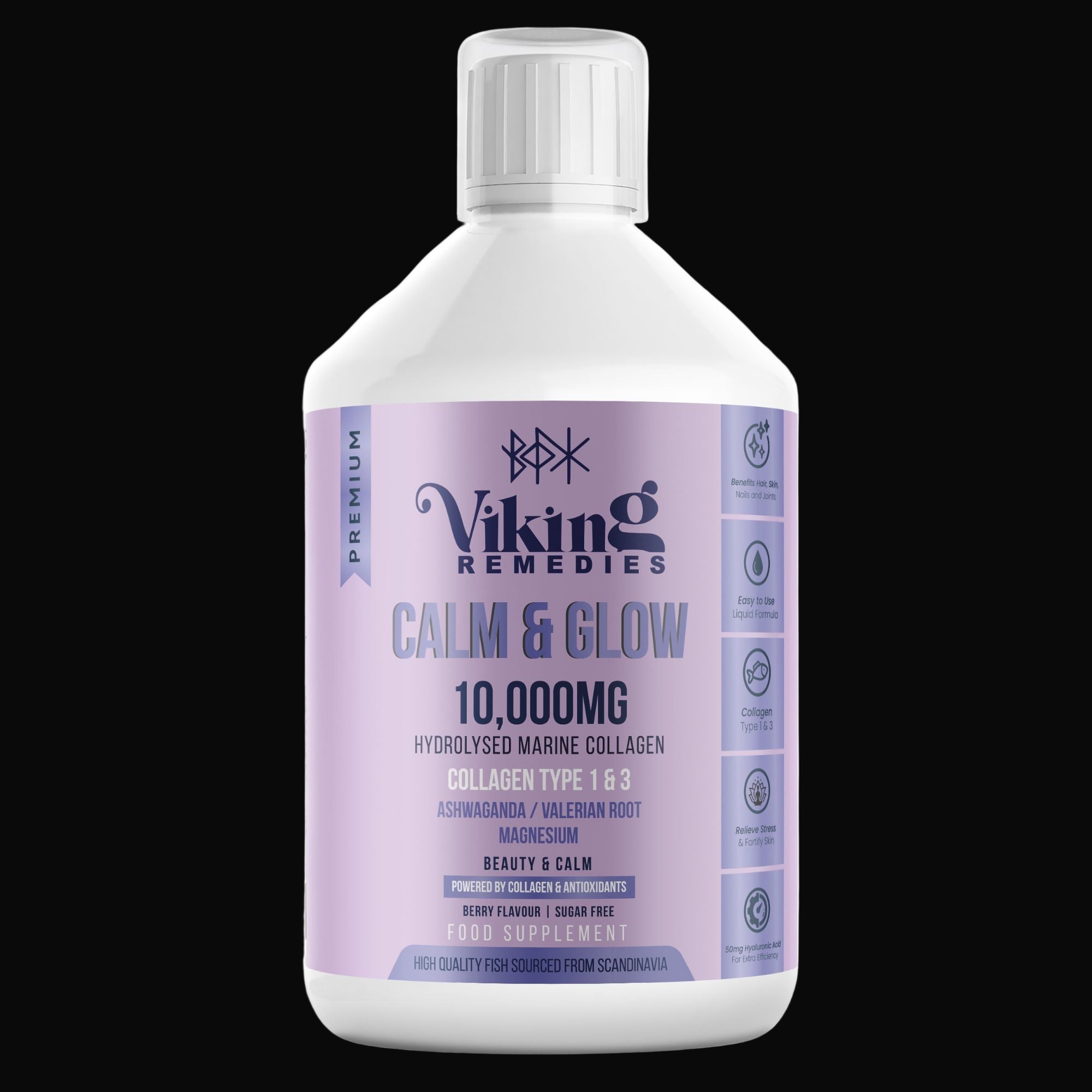 Calm & Glow Marine Collagen Liquid 10,000mg with Ashwagandha & Magnesium – Berry Flavour 500ml Supplement