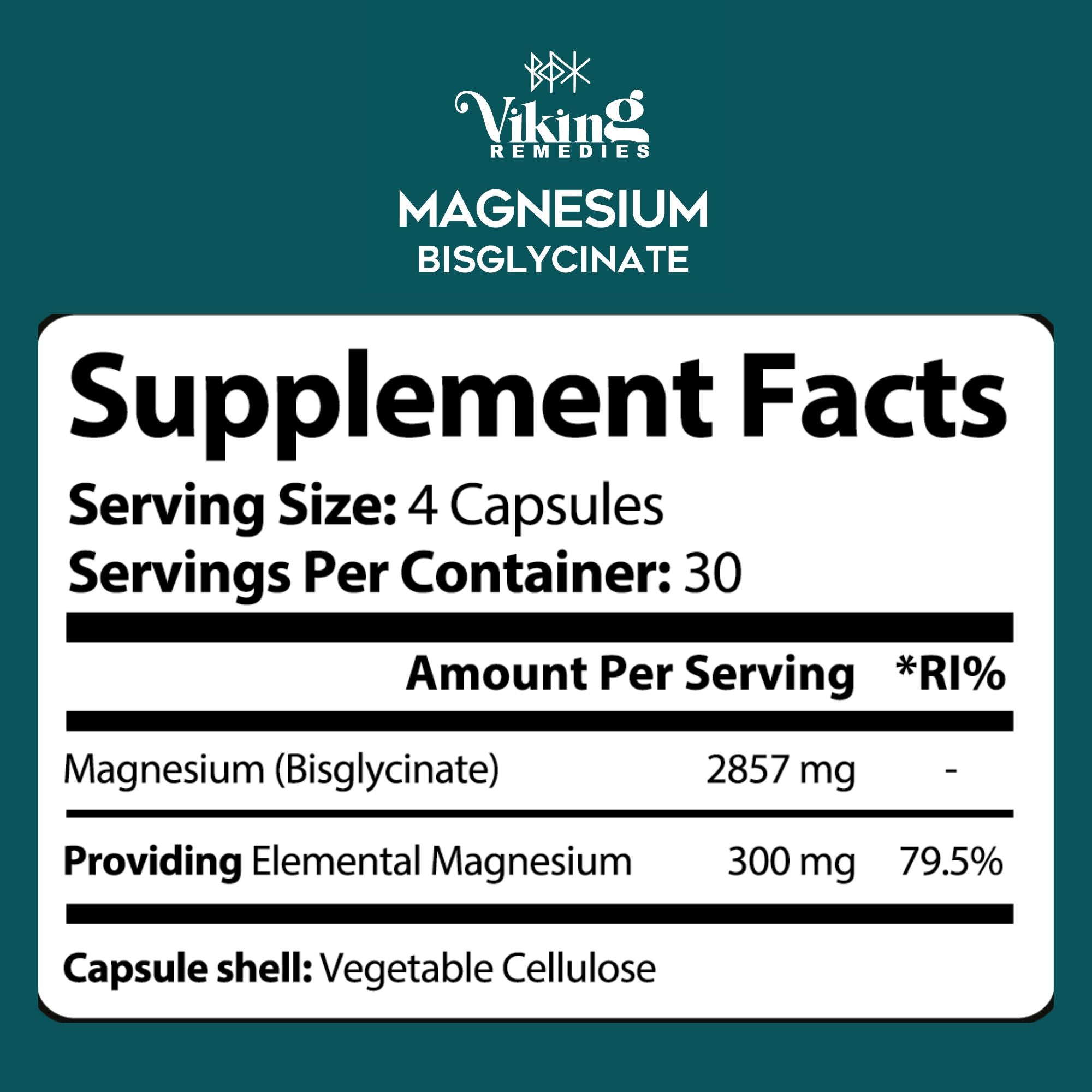 Vegan-friendly Magnesium Bisglycinate capsules for bone and nerve health.