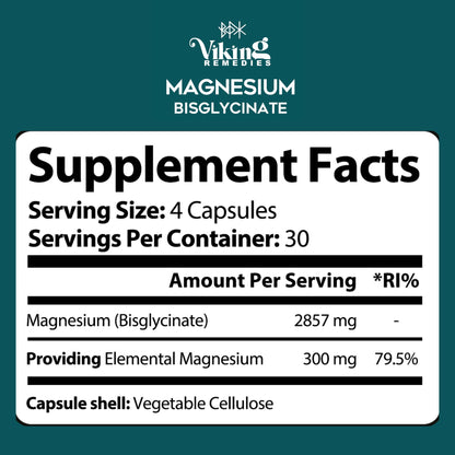 Vegan-friendly Magnesium Bisglycinate capsules for bone and nerve health.