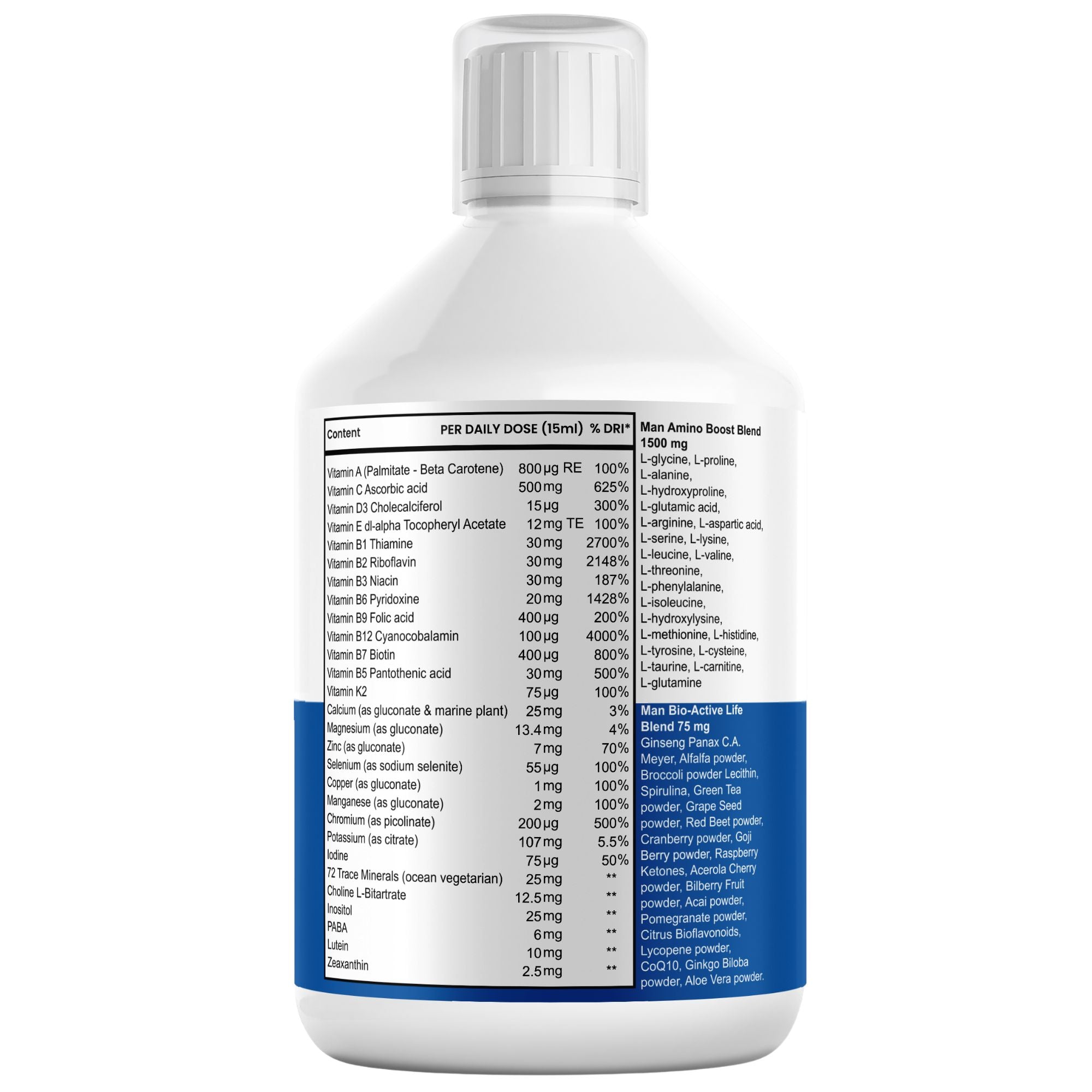 500ml Men’s Multivitamin Liquid supplement – complete nutritional support for active men, promoting vitality, immunity, and muscle function. Available in the UK with fast delivery.