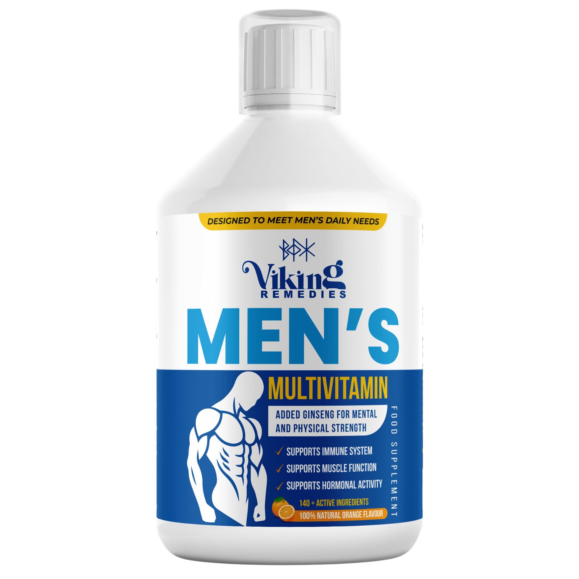 Men’s Multivitamin Liquid 500ml bottle – complete daily multivitamin supplement for men in the UK, supporting energy, immunity, muscle health, and overall wellness.