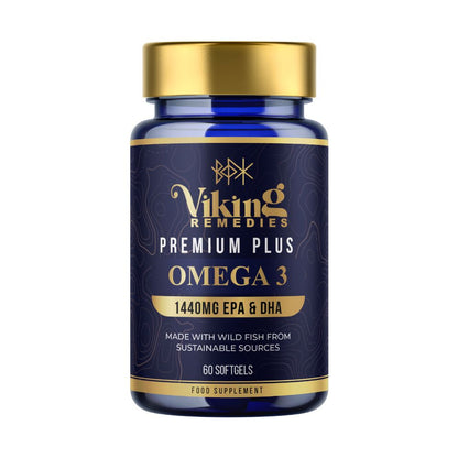 Premium Plus Omega-3 High EPA/DHA supplement bottle – high-strength fish oil capsules to support heart health, brain function, and joint mobility.